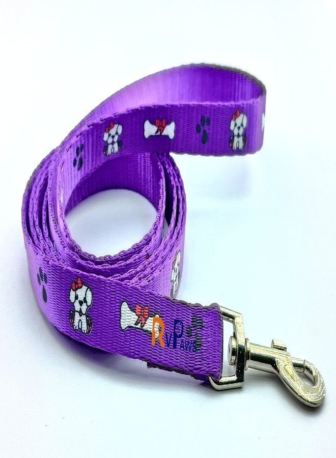 Pups&Pets 15 MM Paw/Bone Printed Soft Nylon Collar Belt and Leash Set for Small Breed Dog and Puppies - Purple - Image 2